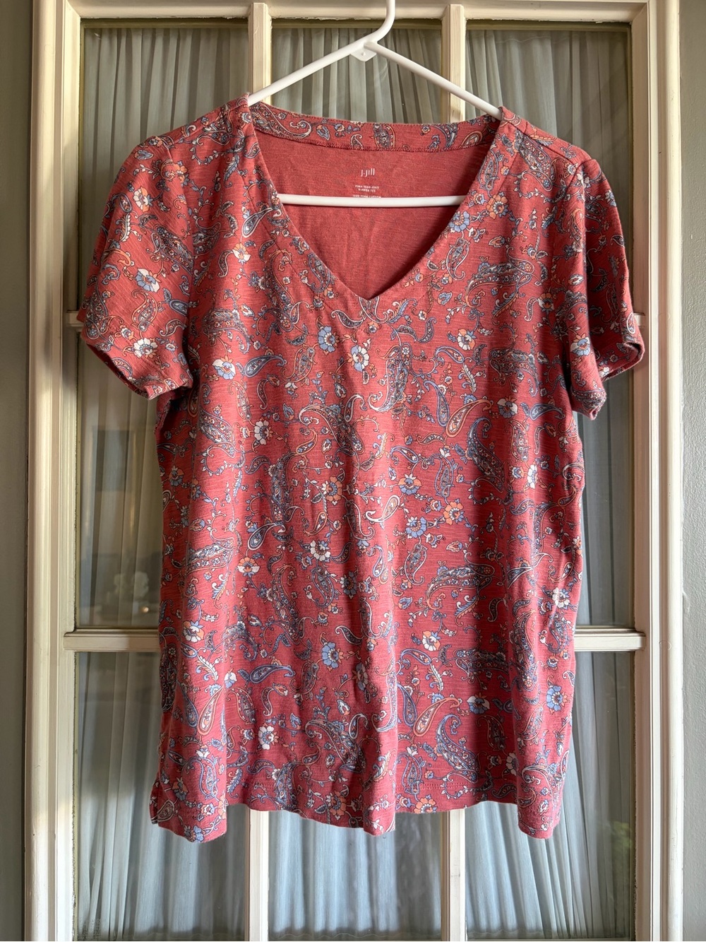 J. Jill Orange Floral Paisley Pima V-neck